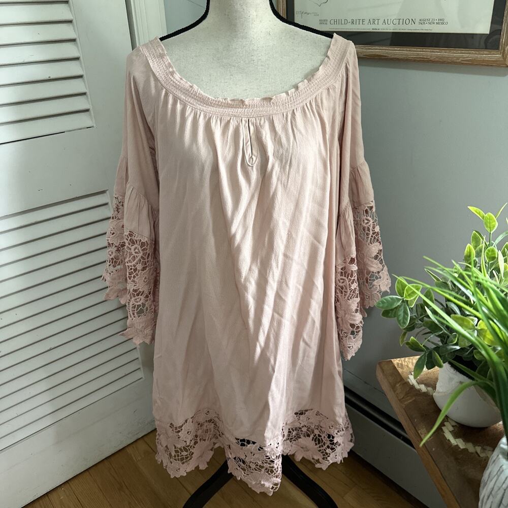 Muche Et Muchette Dress M/L Blush Pink Mini Lace Trim Dainty Beach Boho Chic